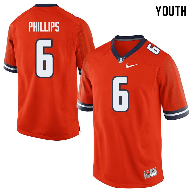 Youth #6 Carroll Phillips Illinois Fighting Illini College Football Jerseys Sale-Orange